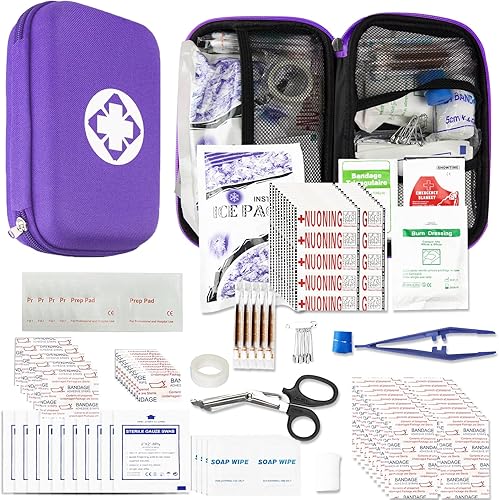 Kit de Primeros Auxilios de Supervivencia para Coche-Hogar Kit de Emergencia - Morado 273 Piezas Equipo Suministros de Viaje Set de Primeros