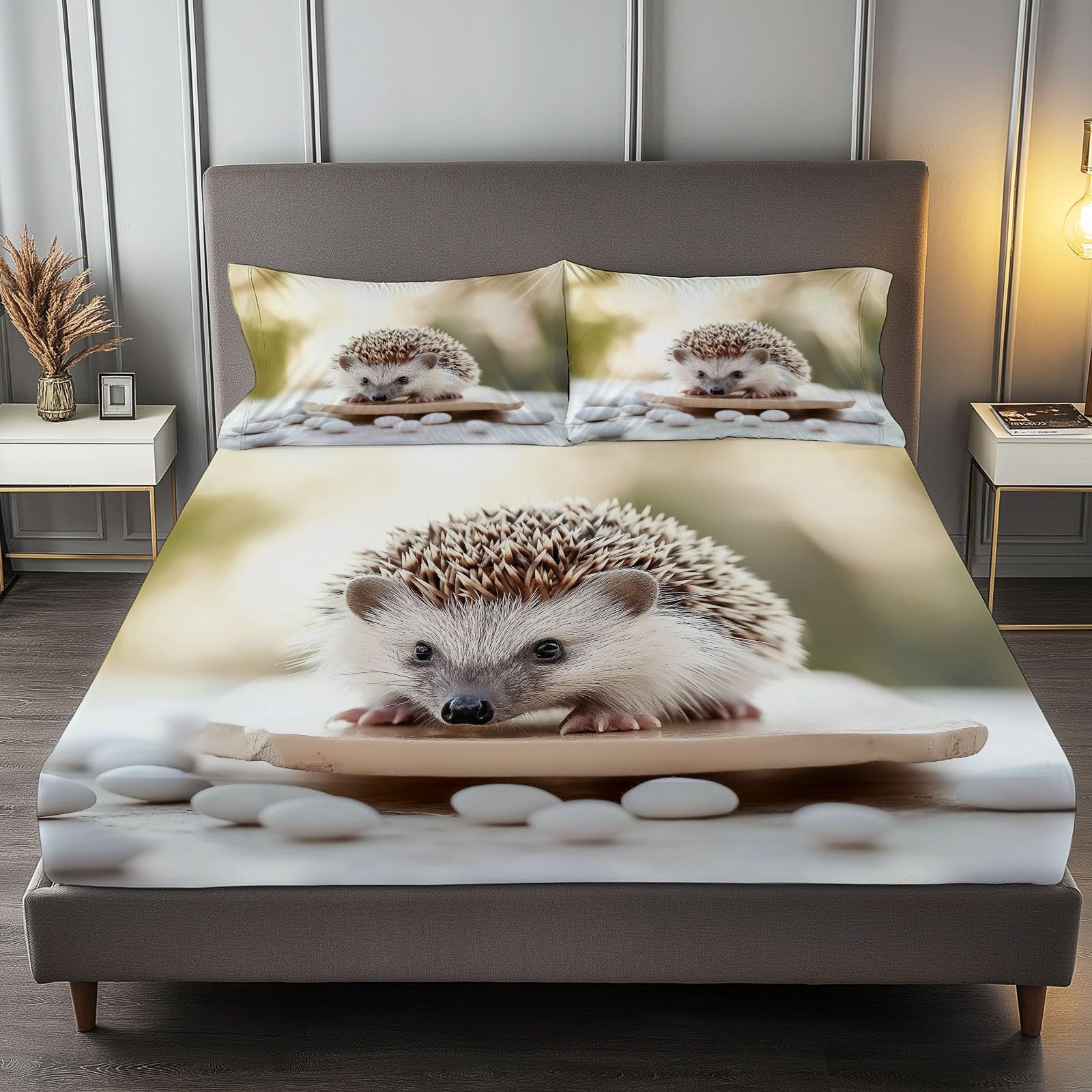 Lenzuolo con Angoli 180 x 200 cm Letto Matrimoniale Maxi - Lenzuola Sotto con Angoli in Microfibra a Motivo Riccio Carino Animale - Adatto alle Camere da Letto di Bambini, e Adulti Crema