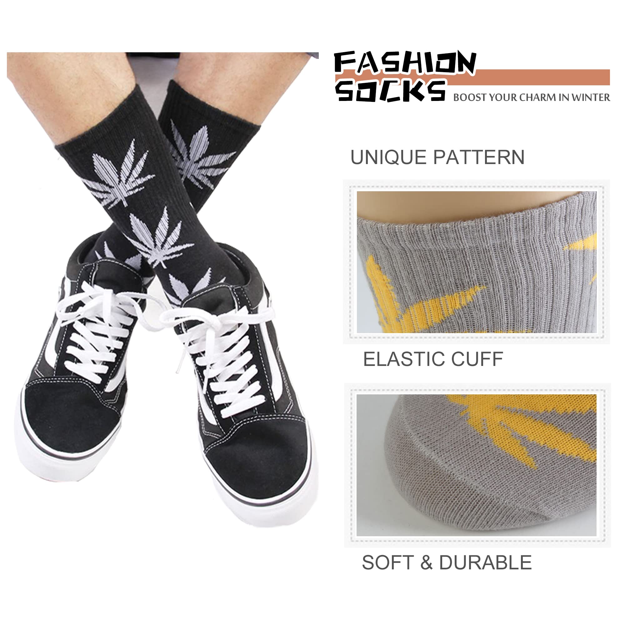 UTTPLL Winter Socks for Men Women Marijuana Weed Leaf Printed Cotton Crew Boot Scoks Maple Leaf Athletic Hiking Socks