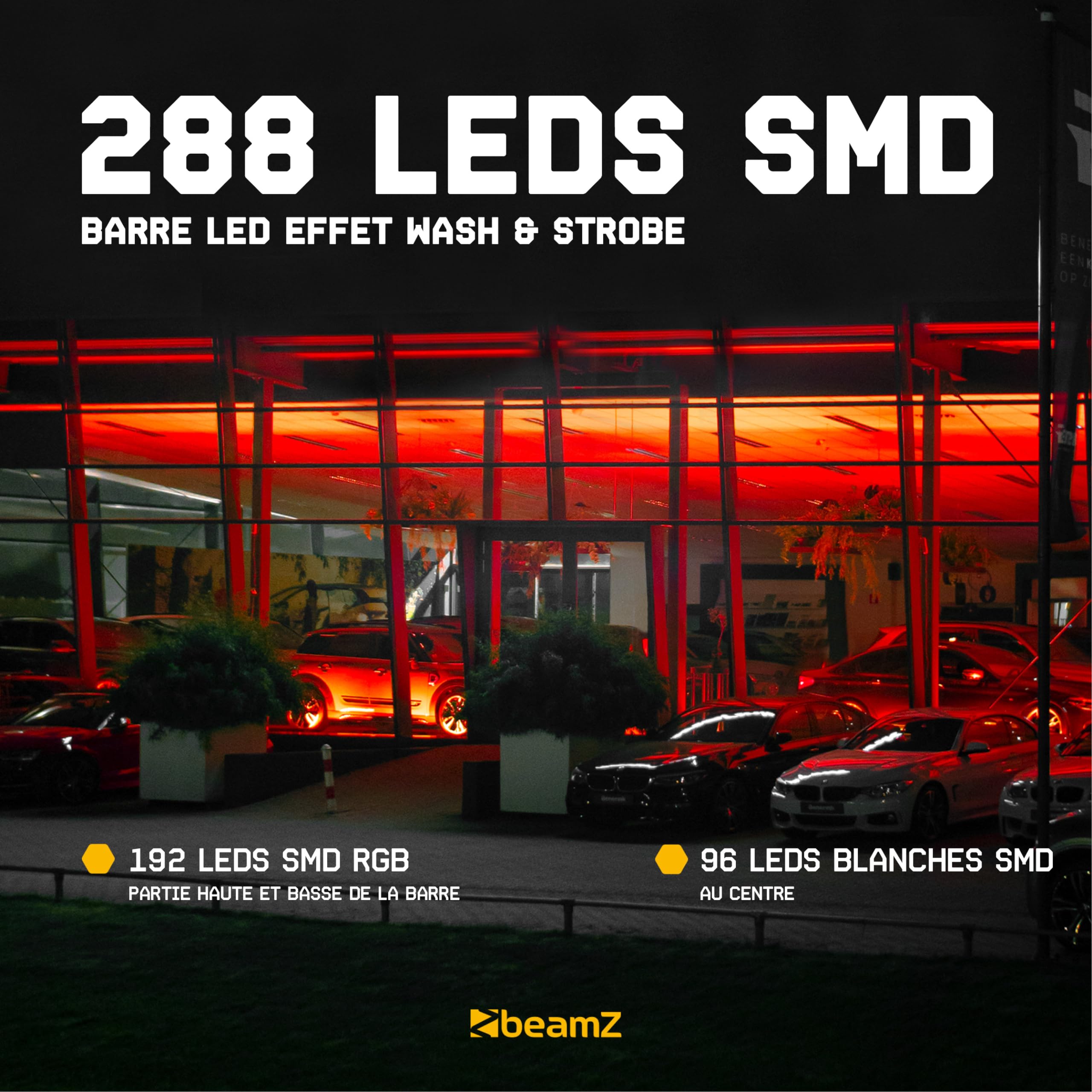 BeamZ LCB288 Barre LED RGBW avec Strobe - avec DMX, Daisy Chain, Automatique, Sections Contrôlables, Idéale pour Compléter vos Éclairages de Scènes, Arrière-Plans, Murs, Lounge Bars