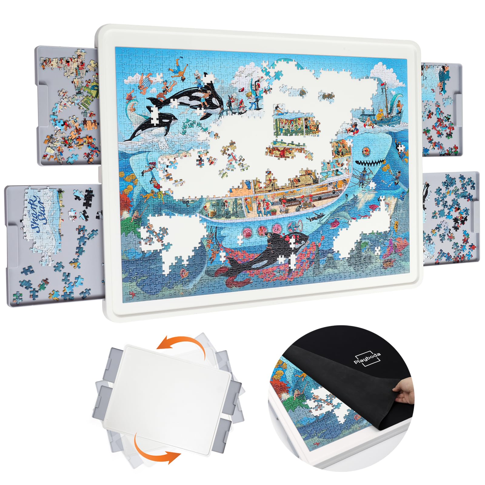 Photo 1 of ***FACTORY SEALED***
Playboda 1500 Pieces Rotating Plastic Puzzle Board with Drawers and Cover, 35"x27" Portable Spinning Jigsaw Puzzle Table for Adults, Upgraded Lazy Susan, Ideal Gift for Mum