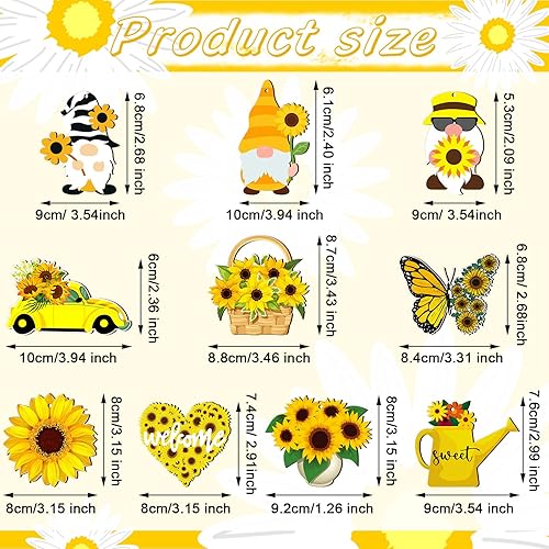 Miniatura 3 de Adorno de madera de gnomo de girasol, diseño de gnomo de flores amarillas, colgante de madera para árbol de verano con cuerda para suministros de