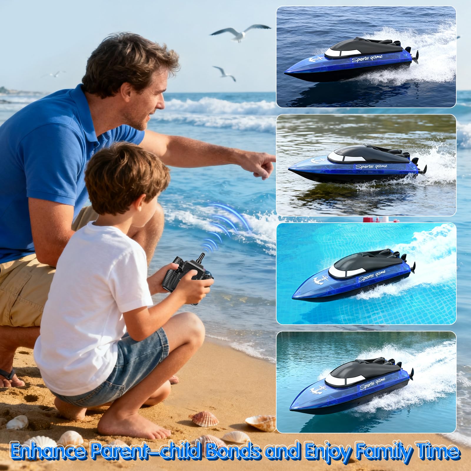 RC Boat with 1800mAh Battery, Transparent Remote Control Boat with 10 LED Lights, Auto Flip 2.4 GHz Double Waterproof Racing Speedboat Toy for Kids and Adults, Gift for Boys Girls for Lake & Pool