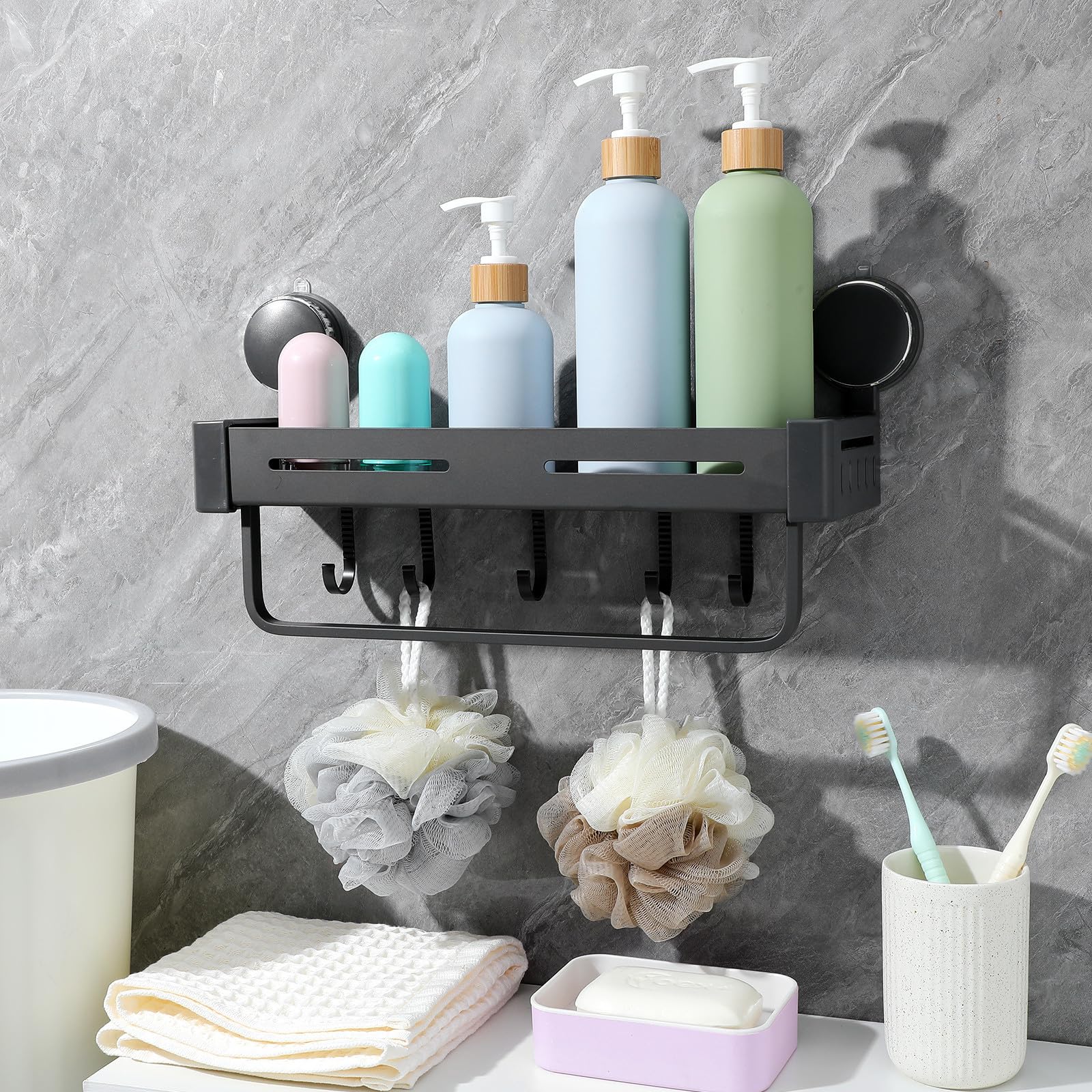Estante de Almacenamiento de Aluminio y Plástico con Ventosa Organizador de Especias y Utensilios Ahorro de Espacio Práctico para Cocina y Despensa