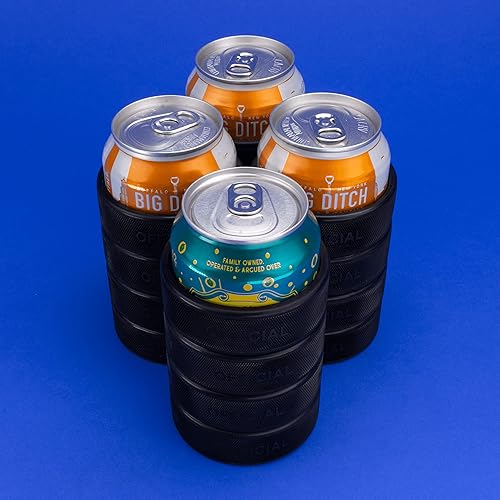 Miniatura 9 de Juego de regalo único de hockey, enfriador de latas y abridor de botellas hecho de discos de hockey reales,