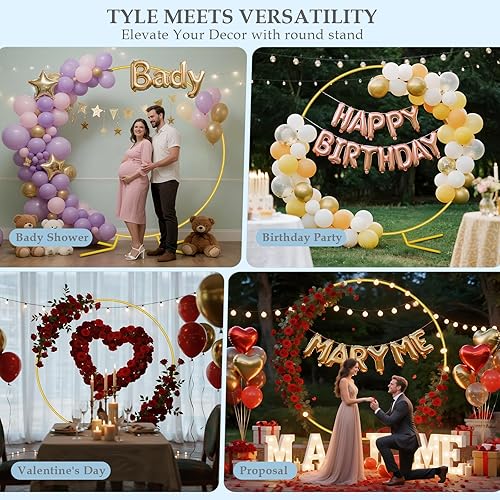 Miniatura 4 de Kit de soporte redondo de arco de globos de 7.2 pies, soporte de arco de metal para fiestas, marco de arcos de boda dorado con base para ceremonia,