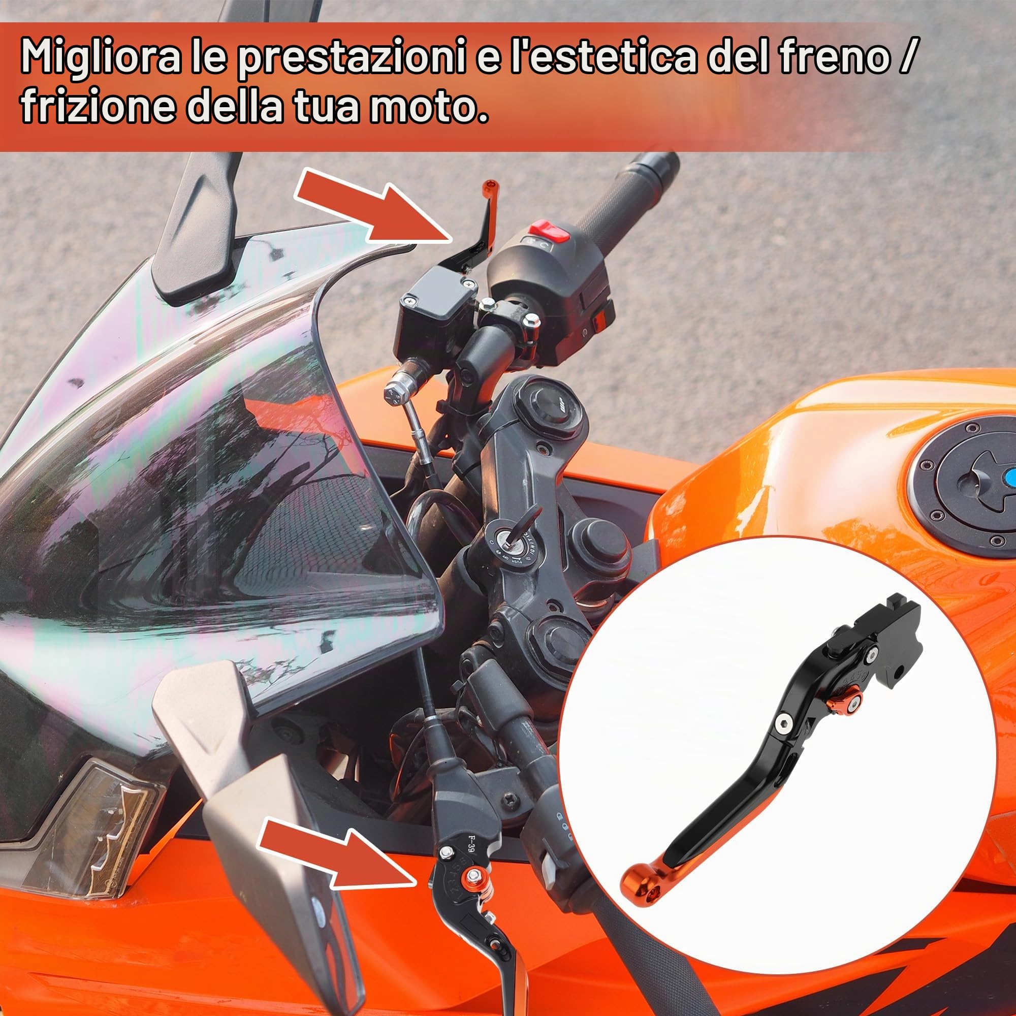 Leve Del Freno E Della Frizione Corte Per Moto Per KTM RC125 RC200 RC390 Leva Del Freno Per Manubrio Per KTM Per DUKE 125 Per DUKE 200 Per DUKE 390 Alluminio Nero E Arancione