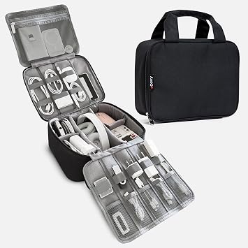 Electronics Organizer Case - Multi-Layer Full Flat Opening With Compartments and Pockets - Cord Organizer for Accessories, Cables, Electronics Travel