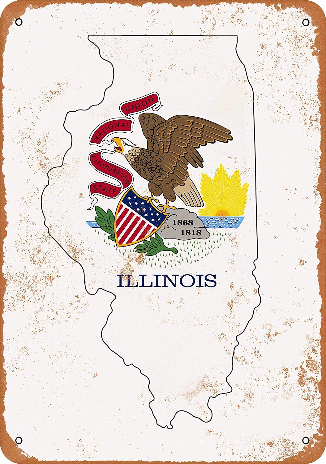 Illinois State Flag Design Vintage Look Metal Signs Home Decor Garage Wall Art 8 x 12 Aluminum Tin Sign Gift
