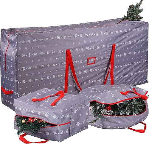 Miniatura 8 de Juego de 3 bolsas de almacenamiento para árbol de Navidad de 65 x 30 x 15 pulgadas, bolsa de almacenamiento de corona de Navidad de 30 pulgadas,