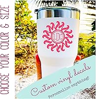 Vista 2 de WickedGoodz Custom Monogram Sun Decal - Personalized Initial Sticker - for Tumblers, Laptops, Car Windows