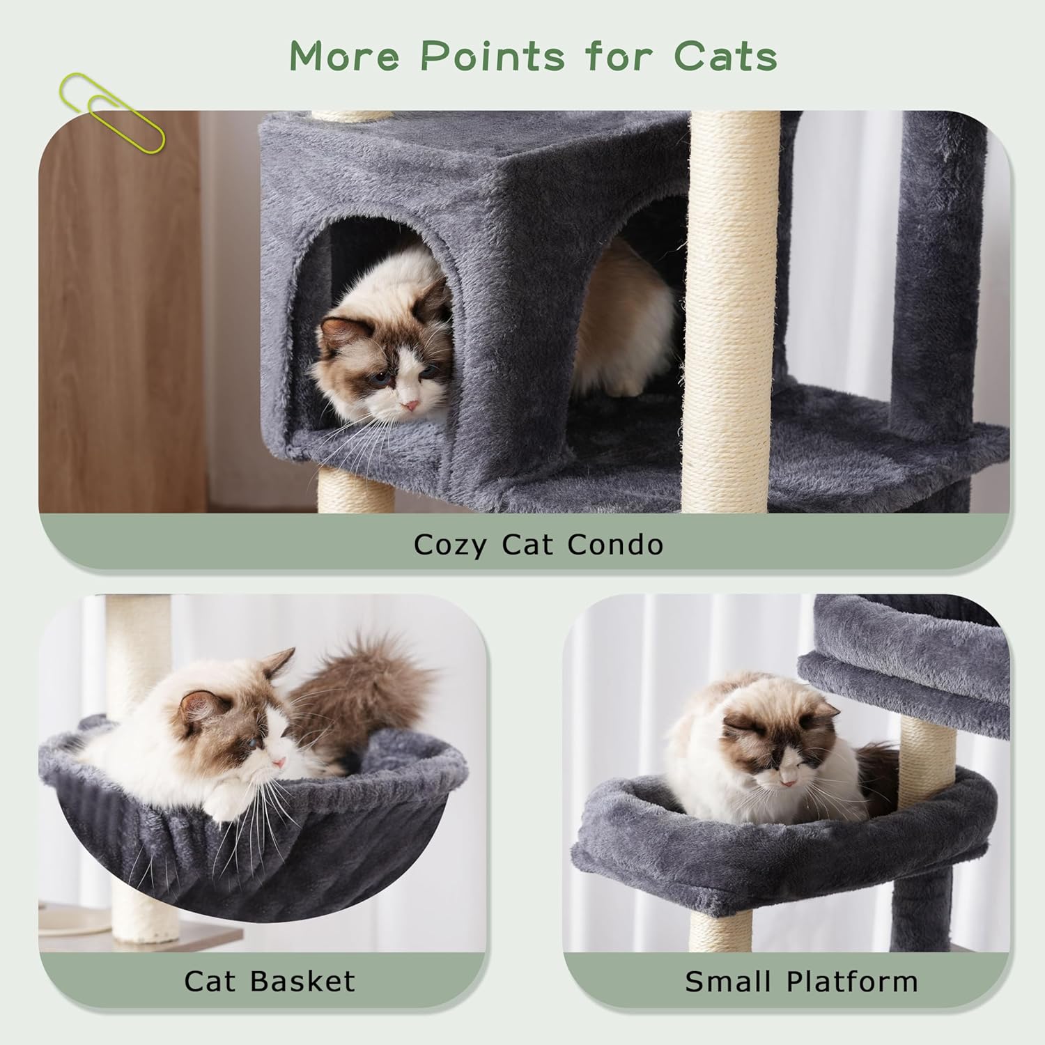 Gitelsnour Cat Tree with Tunnel, Cat Tower for Indoor Cats, Tall Cat Tree Tower with Cat Condo, Food Station, Large Platform, Scratching Posts, Hammock, Smoky Gray GCT021G