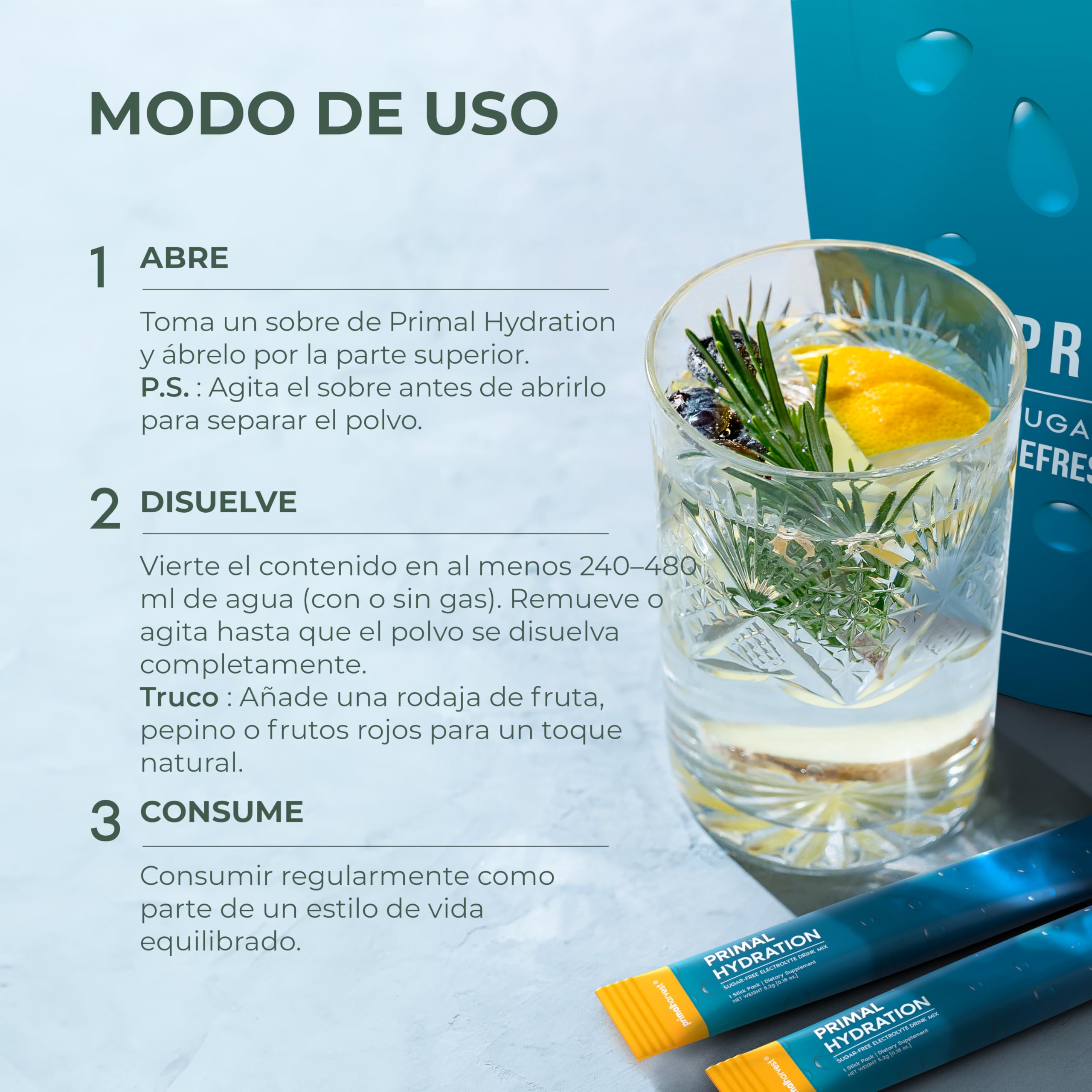 Primal Hydration de Primal Harvest - Bebida isotónica con electrolitos en sobres individuales, con Magnesio, Potasio y Vitamina C, ideal para hombres y mujeres, 30 raciones (1 Pack (30 Count))