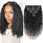 12 inch Kinky Curly Clip in Extension Human Hair Affordable 3C 4A Kinky Curly Clip Ins for Women Brazilian Remy Human Hair Natural Color 8 Pcs with 18 Clips 120g/Set