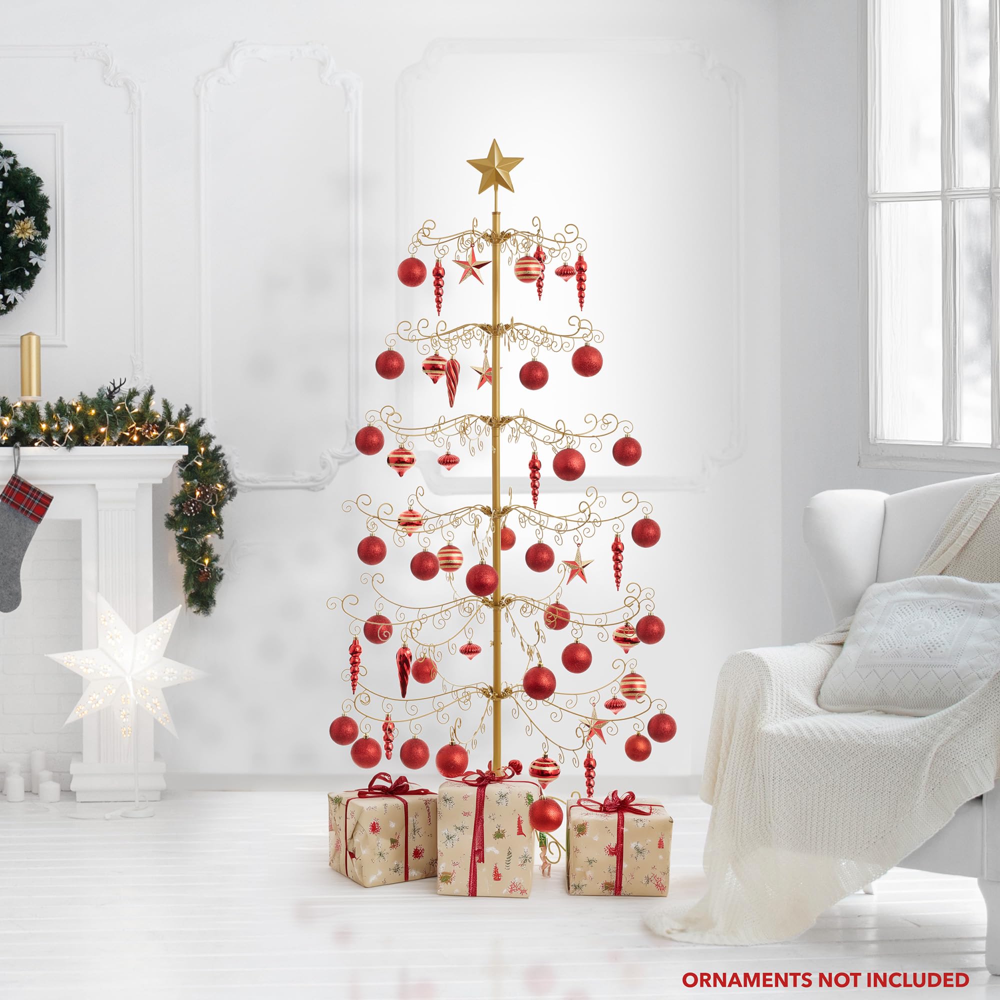 Casafield Ornament Display Stand - 6' Gold Wrought Iron Christmas Tree Ornament Holder