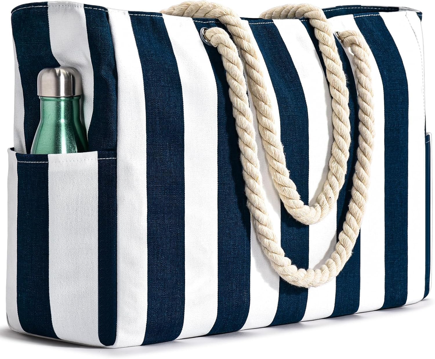 Bolsas de playa para mujer, bolsa de piscina impermeable a prueba de arena, bolsa de playa grande con cremallera a rayas, bolsa de playa azul