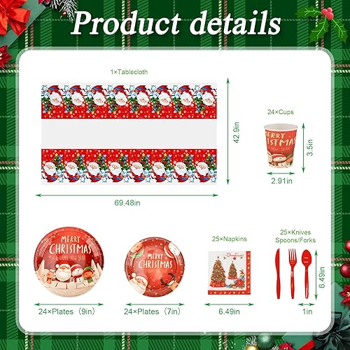 Miniatura 2 de Juego de vajilla de 169 piezas para fiesta de Navidad, suministros de fiesta temática de Papá Noel y muñeco de nieve, platos de mantel de Feliz