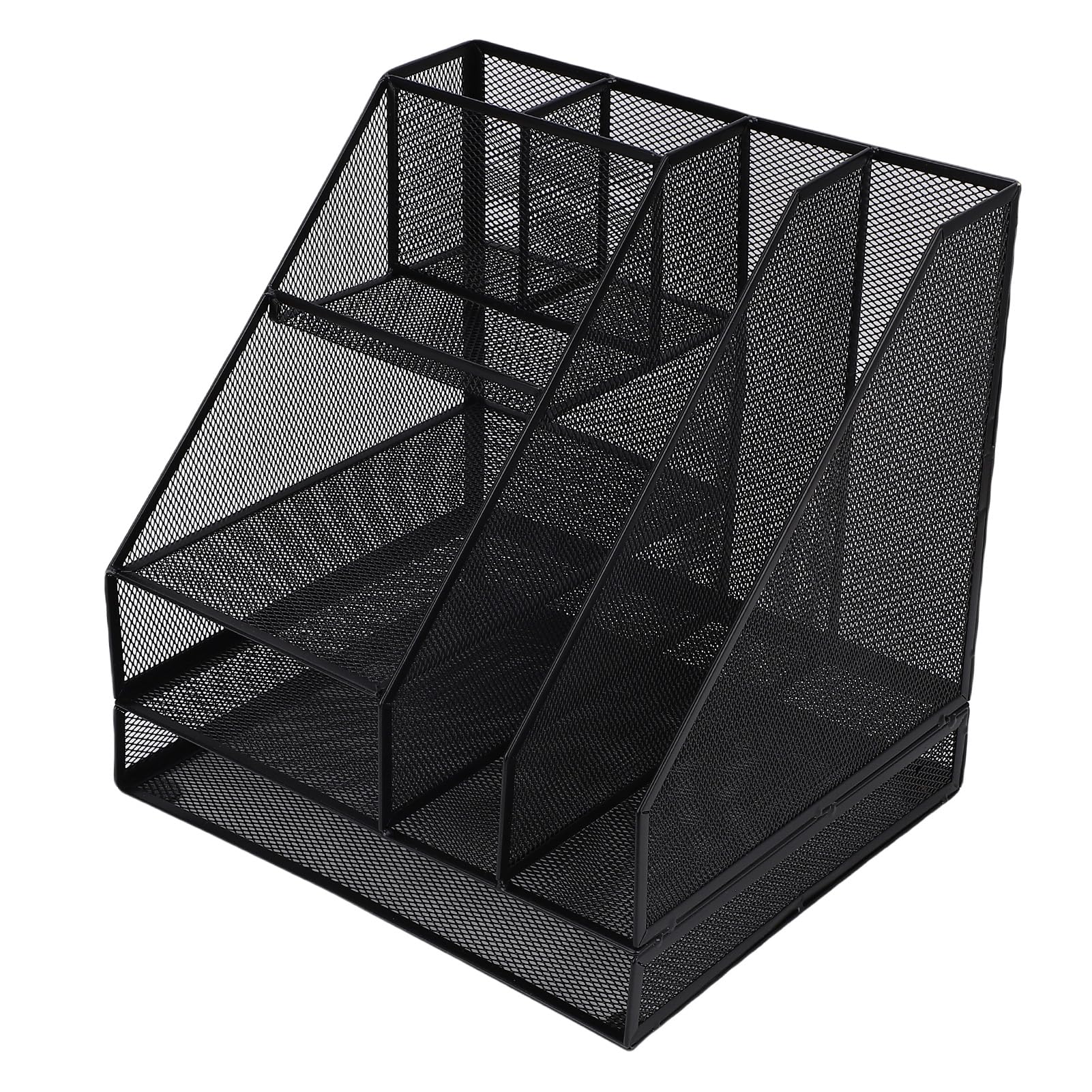 Hyuduo Organizador de Escritorio de Malla Negra, Estructura de Hierro, Almacenamiento Eficiente para Suministros de Oficina, Diseño Liviano para Organización del Espacio de Trabajo