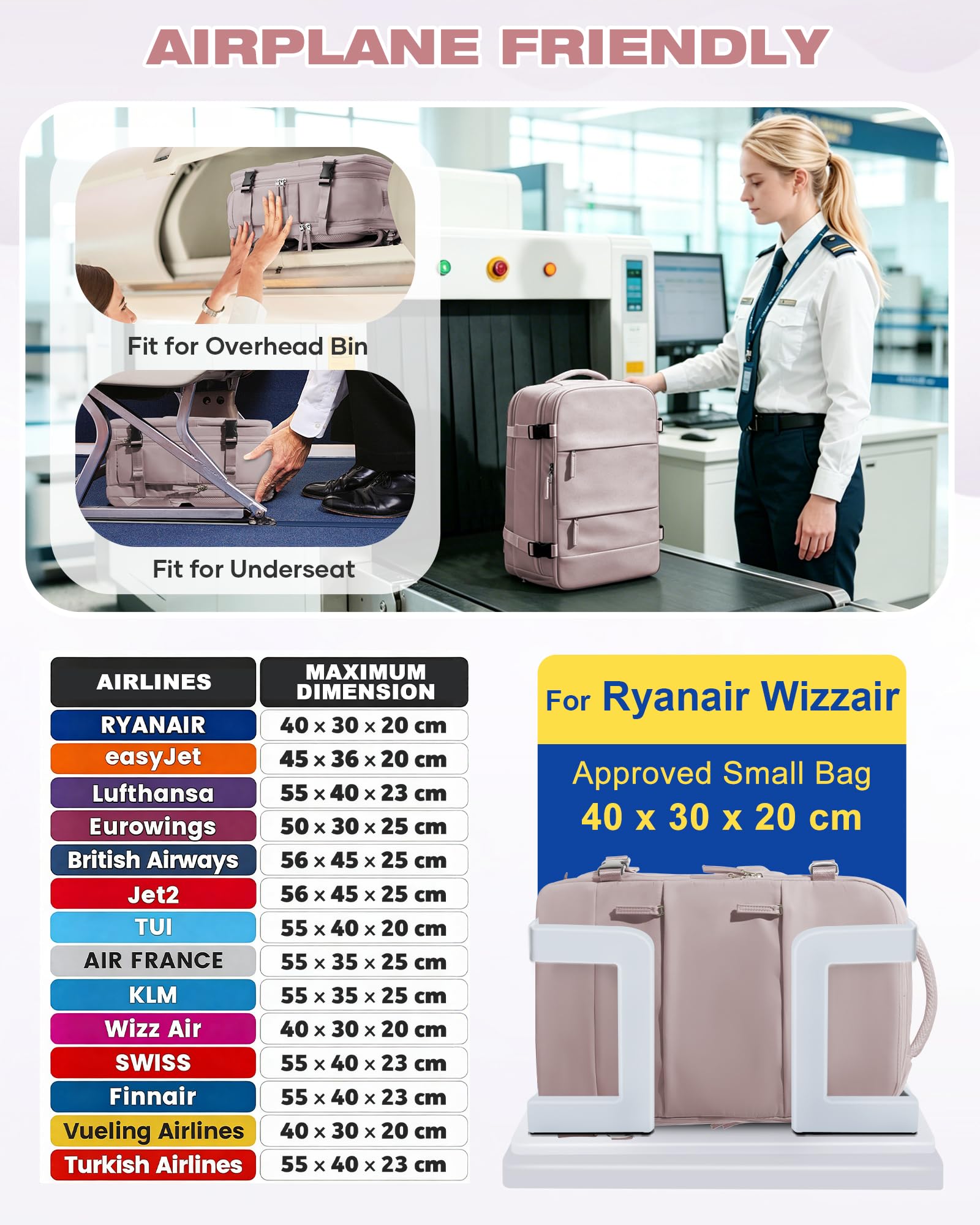 SZLX Plecak Próżniowy Bagaż Podręczny Dla Kobiet, Plecak Z Poduszką i Systemem Próżniowym Do Podróży, Plecak Podróżny Ryanair W Rozmiarze Kabinowym Z Pompką, Wodoodporna Walizka Próżniowa Dla Mężczyzn