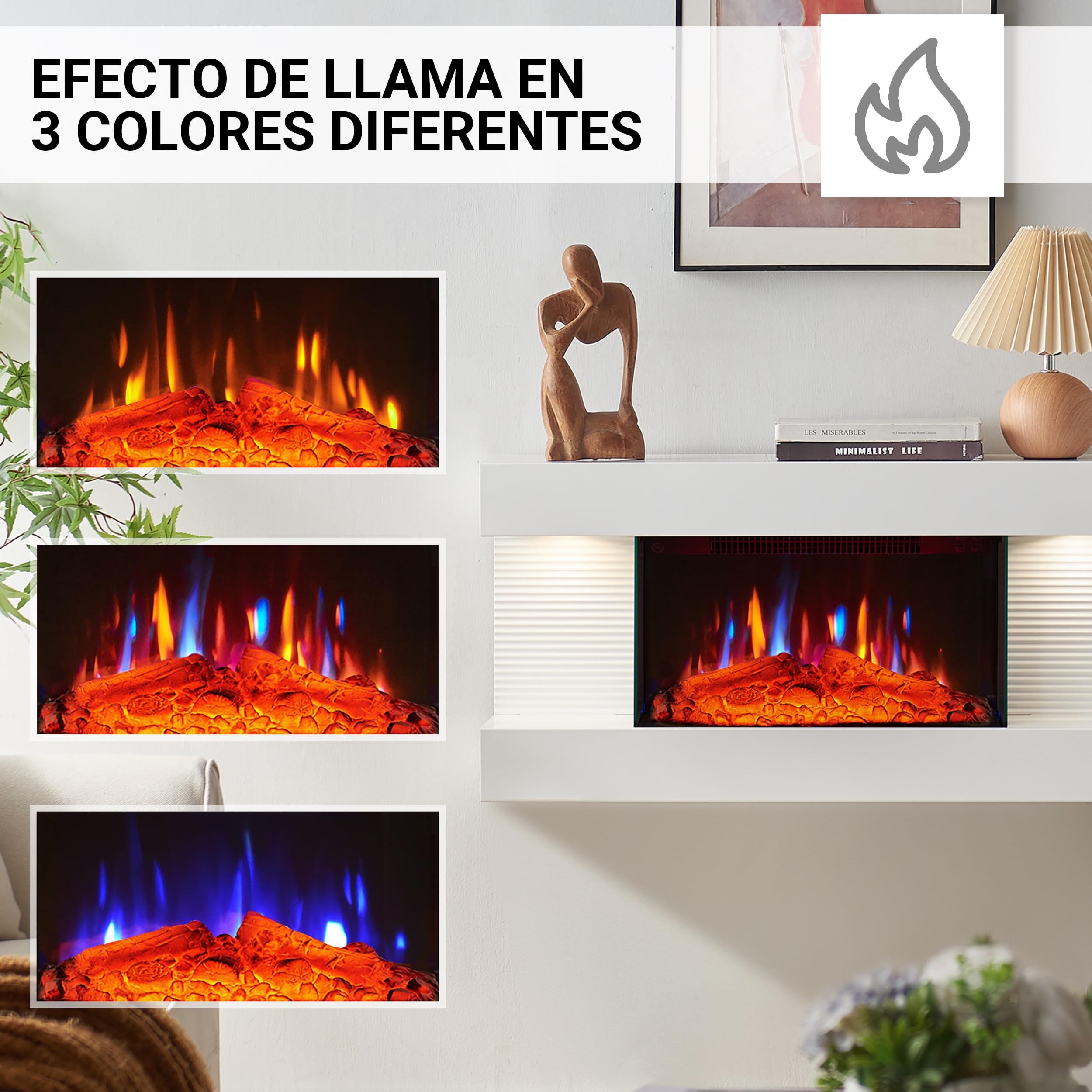 BALDERIA IDA Chimenea eléctrica de Pared 1800 W Decorativa