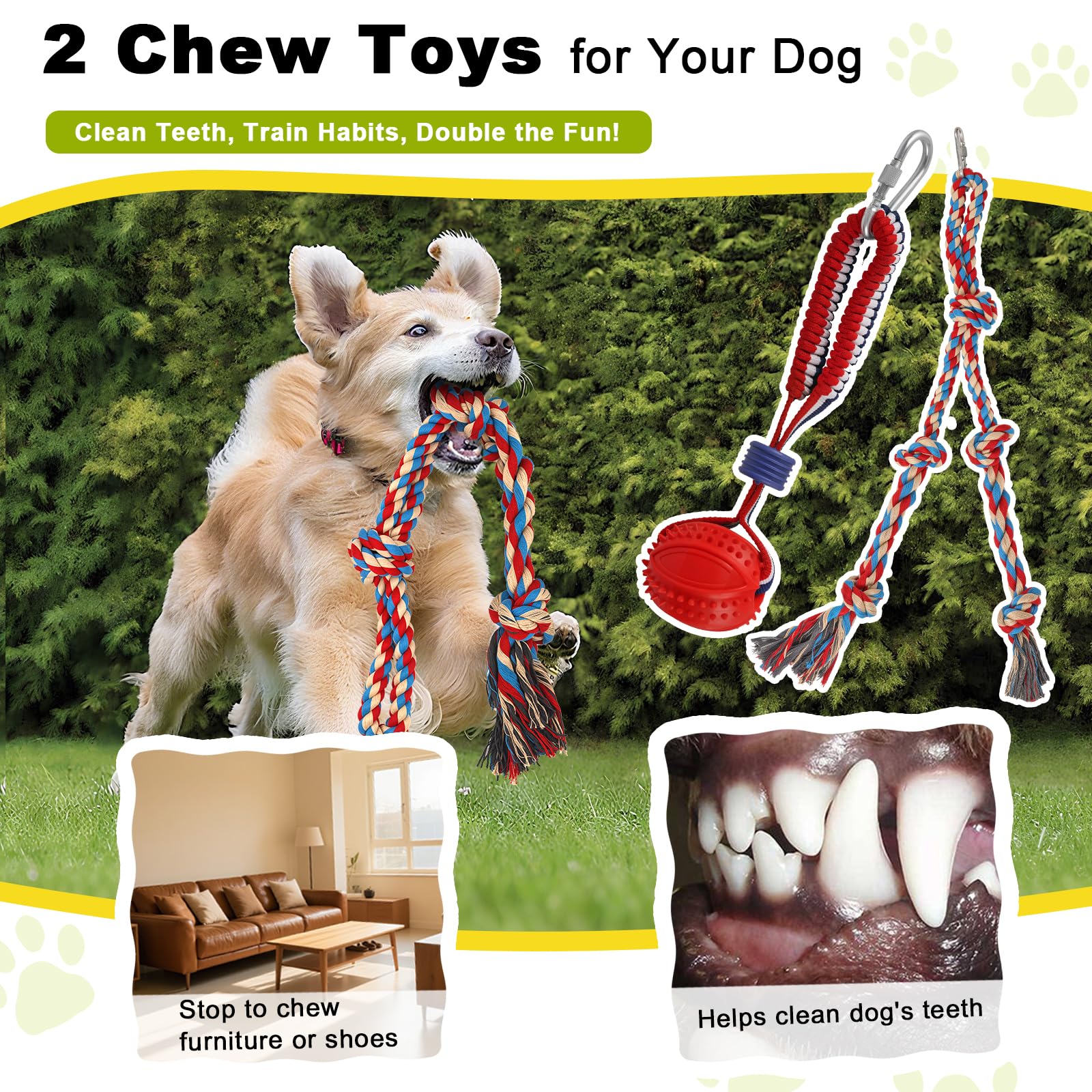 Outdoor Tug of War Hundespielzeug, Tether Interaktives Hundespielzeug Zerrspielzeug Schwerlast Hund Solo Play Übungsspielzeug für mittelgroße große Hunde, Höhenverstellbar, 2 Kauspielzeuge