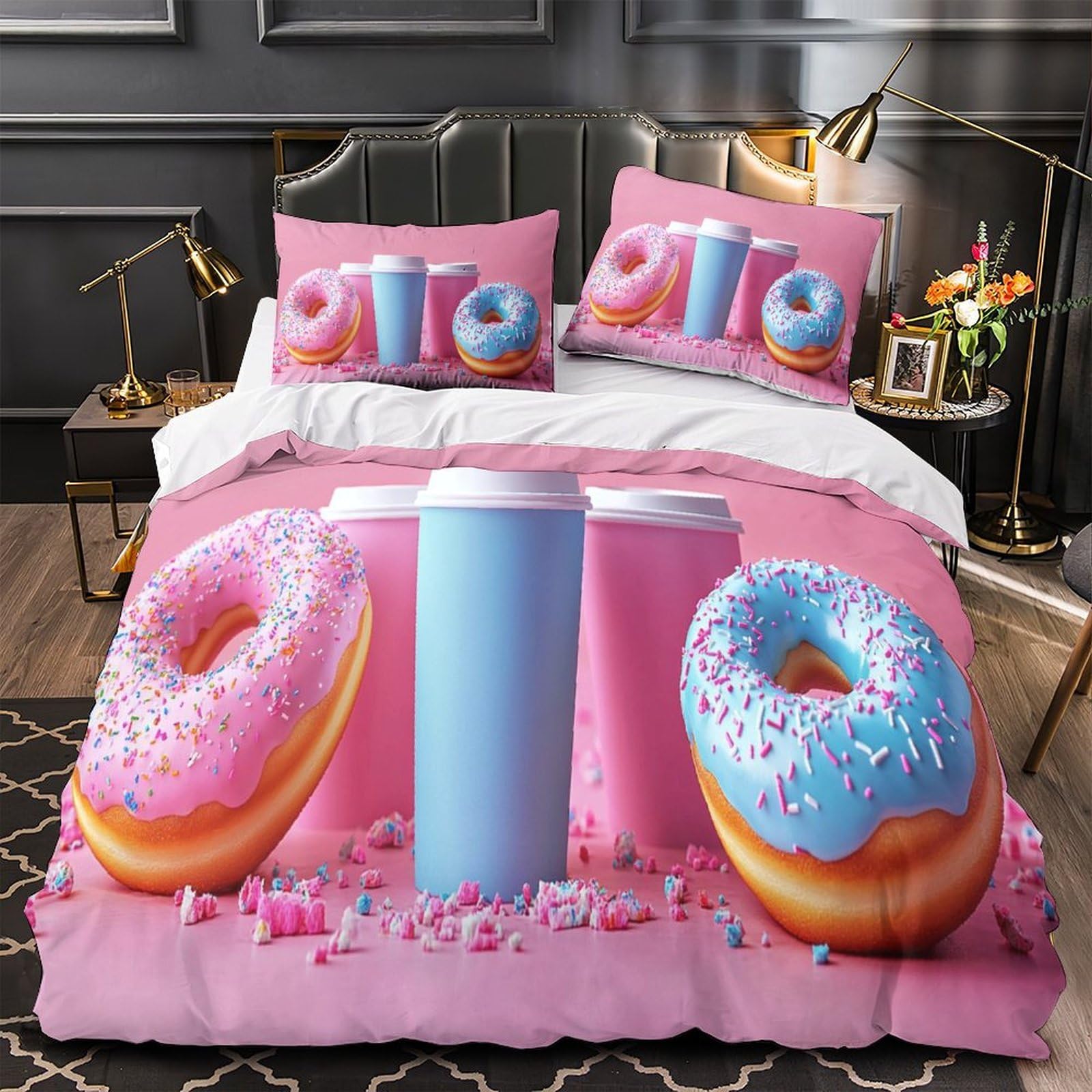 Housse de couette 3D gourmandise 220x240 cm en microfibre avec 2 taies d'oreiller pour lit King