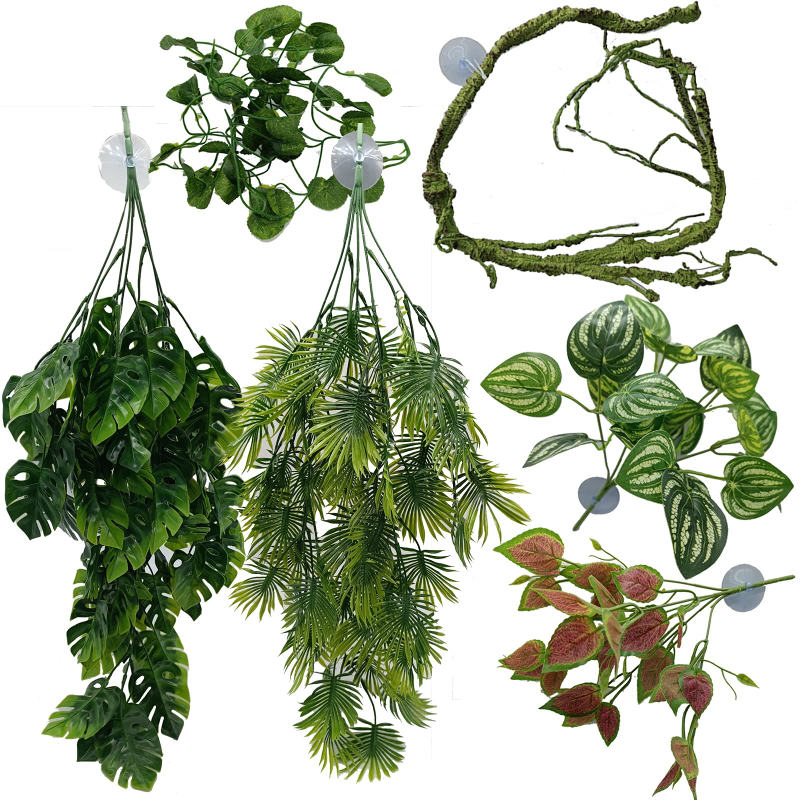 MEPHAN Reptile Plant for Tank Accessories, Terrarium Plants Artificial Decor for Snake Cage, Fake Plant for Leopard Gecko Bearded Dragon Habitat, Lizard Chameleon Ball Pythons (Group F)