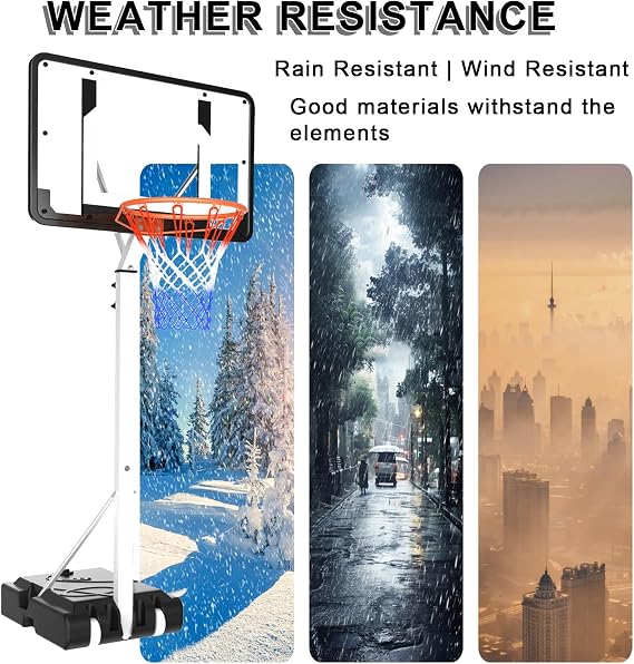 Adjustable Height Basketball Hoop, Portable Basketball Hoop with PC Backboard, for Indoor Outdoor Sports