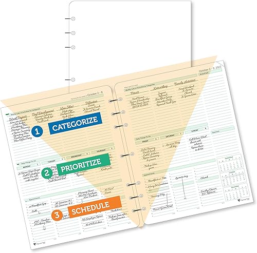 Planner Pad Organizador de 12 meses, embudo de 3 niveles de hojas sueltas de 7 agujeros, inicio del 1 de octubre (octubre de 2023 a septiembre de