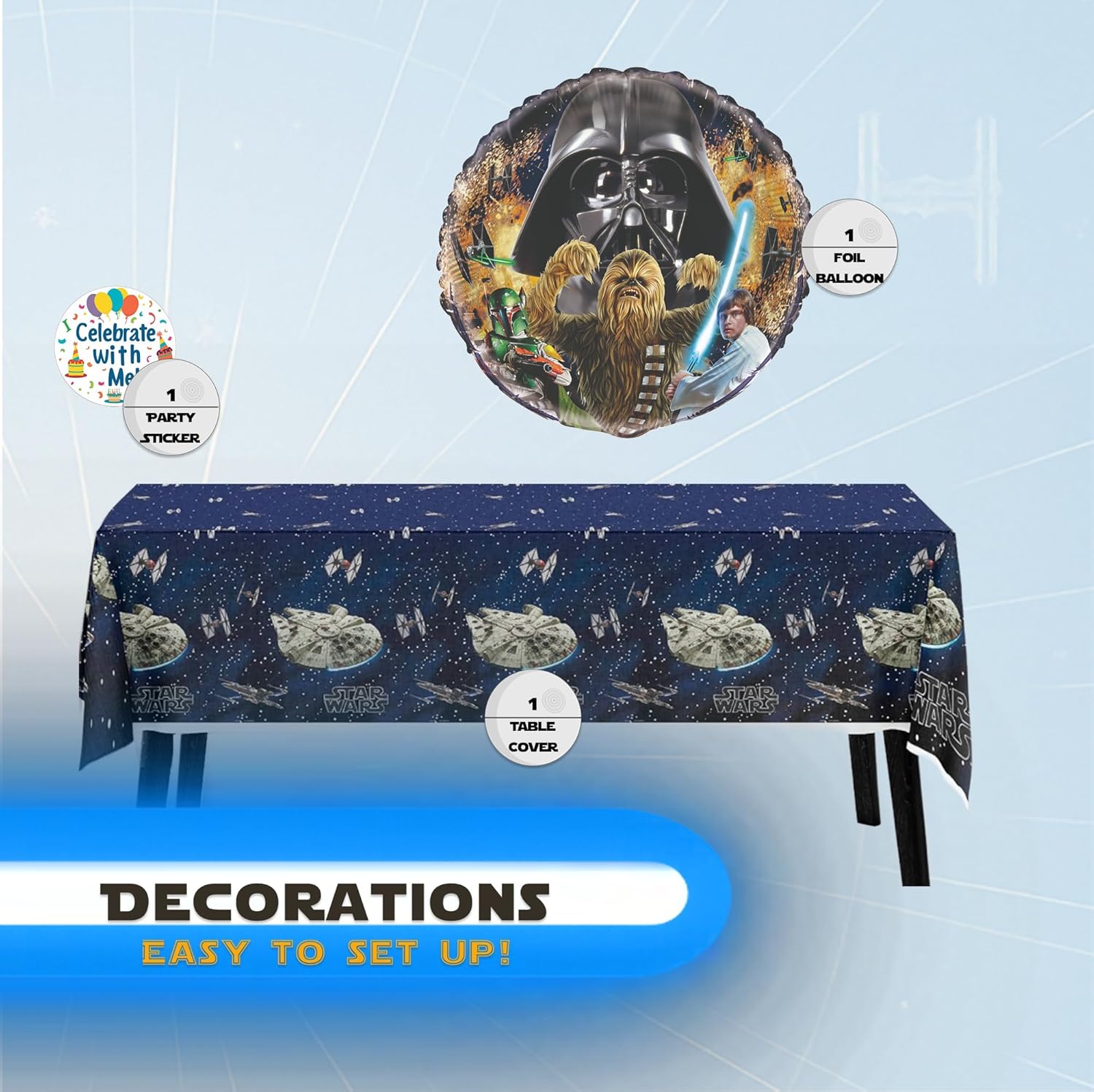 Unique Star Wars Party Kit | Deluxe Party For 16 | Officially Licensed | Plates, Napkins, Balloon & Table Cover | Galaxy Birthday Decorations & Disposable Tableware Set For Kids, Complete Party Kit