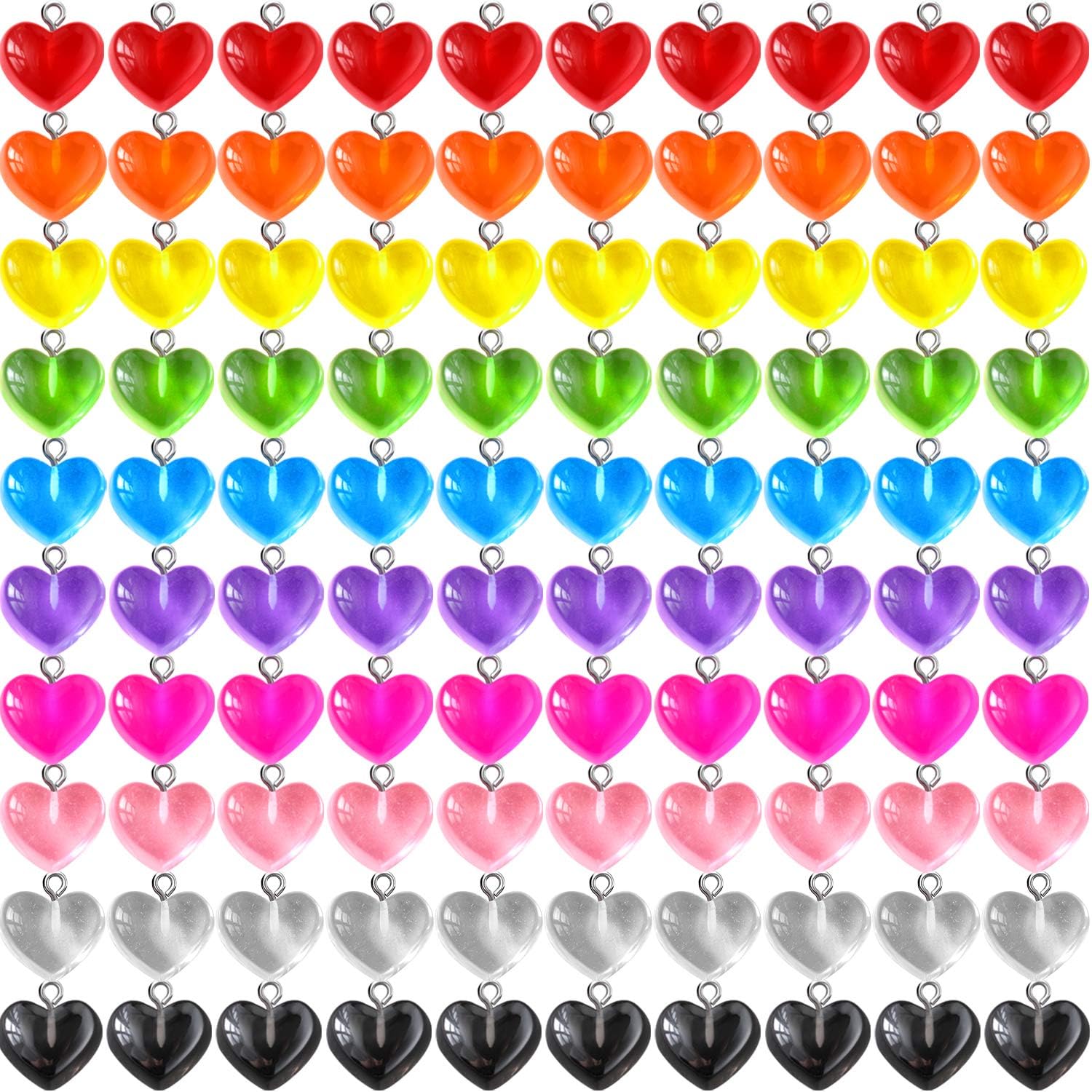 Hicarer 50pcs Colorful Gummy Heart Charms Pendants - 10 Vibrant Colors for DIY Necklaces, Earrings, Keychains & Jewelry Crafts