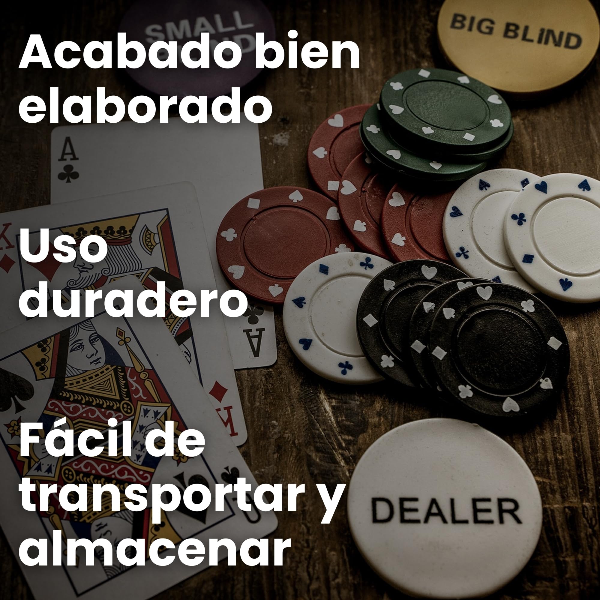 SPRINGOS Set de póker 500 fichas 2 barajas de cartas Juego de mesa 5 dados con maletín
