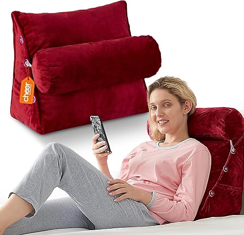 Miniatura 9 de Cheer Collection Almohada de cuña de lectura, almohada de lectura de cuña ajustable con soporte para el cuello, almohada de cuña de sofá para leer,