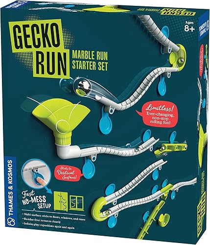 Gecko Run Marble Run - Juego de iniciación de carrera de canicas de 63 piezas con pistas flexibles, configuración rápida y sin complicaciones con