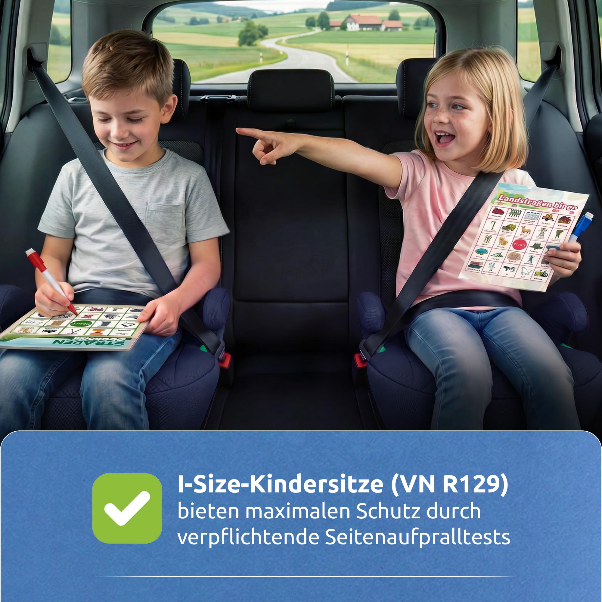 Mallie® Premium Kindersitzerhöhung Isofix mit 2 cm Memory Foam | Sitzerhöhung Auto Kinder 15-36 kg, ECE R129 | Kindersitz Isofix ab 6 Jahre, 125-150 cm (Blau)
