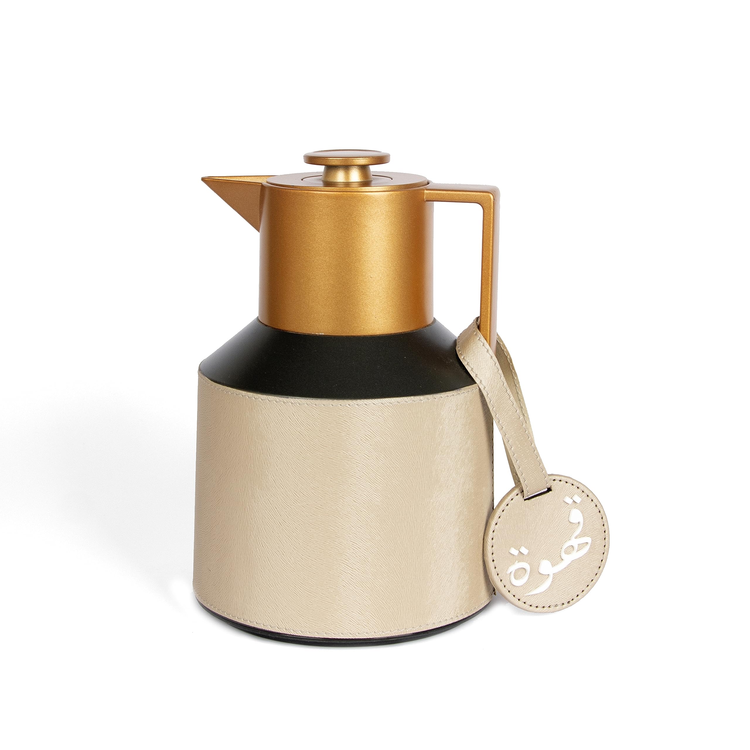 LAMSIT IBDAA Coffee Thermo Flask | Tea Vacuum Pot | Heat Insulated Thermos | 1.0 Litre Dallah | Arabic Carafe | Jug Dalla | Teapot | Coffeepot (Coffee, Beige)