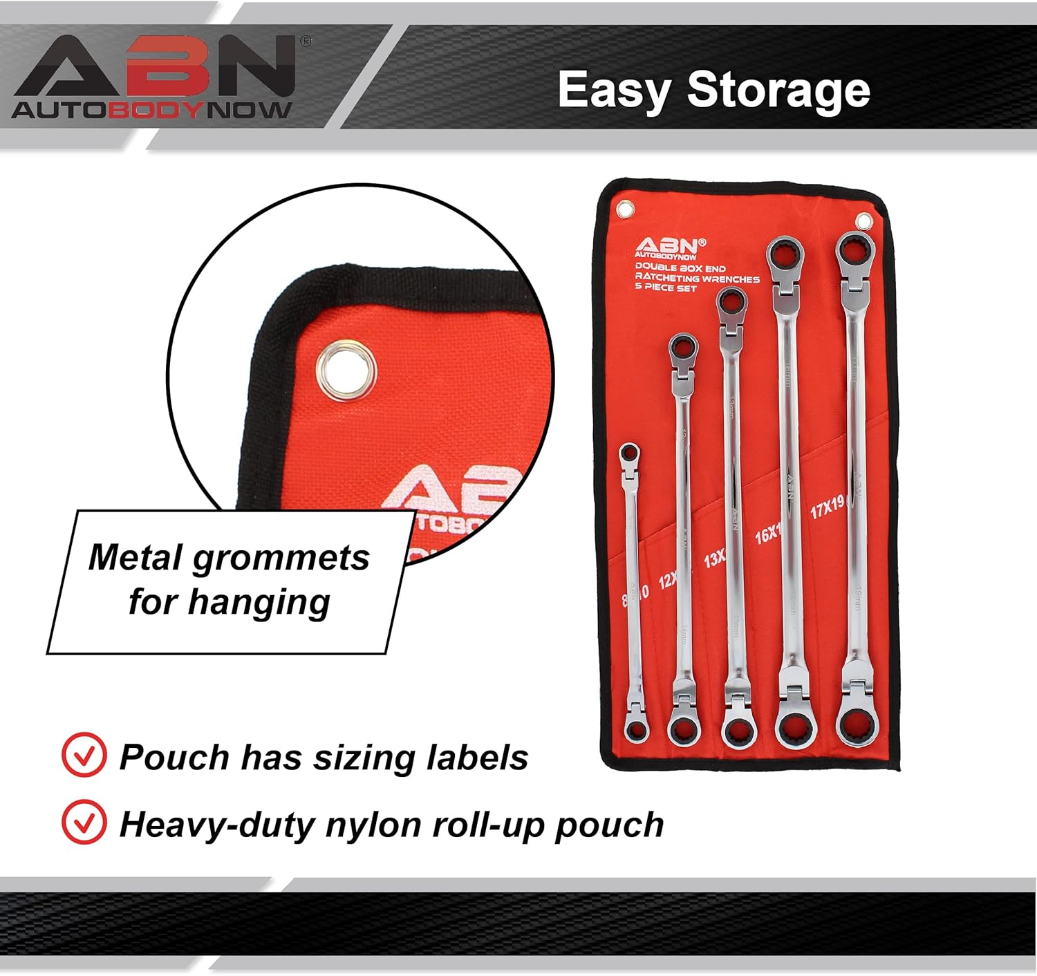 ABN 5pc Ratcheting Wrench Set - Ratchet Tools Double End Flex Head Replacement Tools for Metric Ratcheting Wrench Set