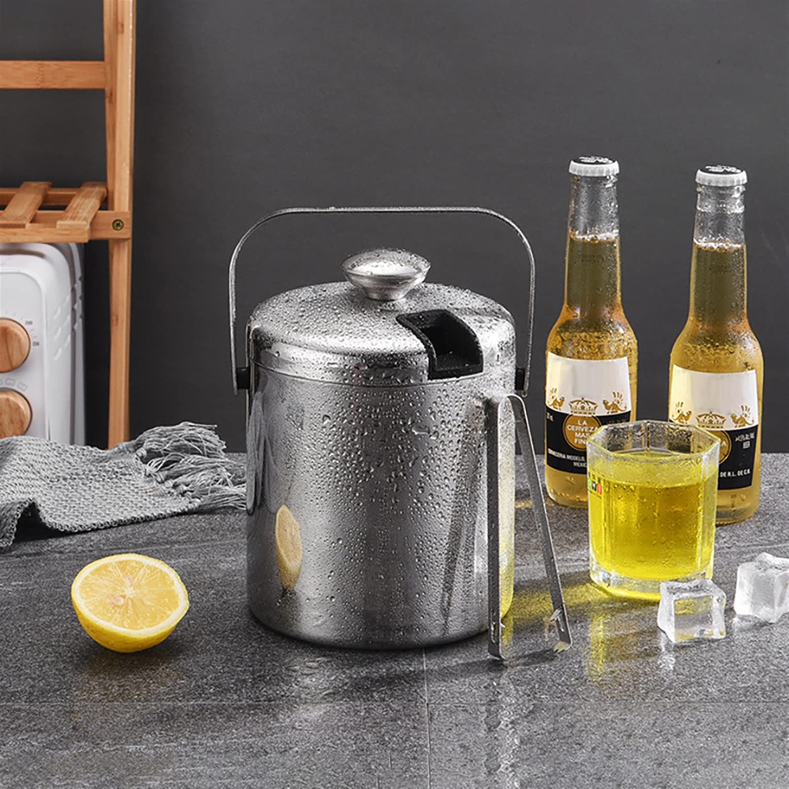 EIS Eimer 1.3l Eiskübel mit Deckel und Filter Edelstahl EIS Eimer Doppelwand Eiswürfel Container Bar Home Ice Eimer Eiseimer/Eiskübel