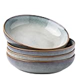 8.5'' Large Ceramic Pasta Bowls, 36oz Stoneware Pasta Serving Bowls Set of 4 for Kitchen, Wide Bowls for Pasta,Salad,Oatmeal, Microwave Safe, Reactive Glaze-Ocean
