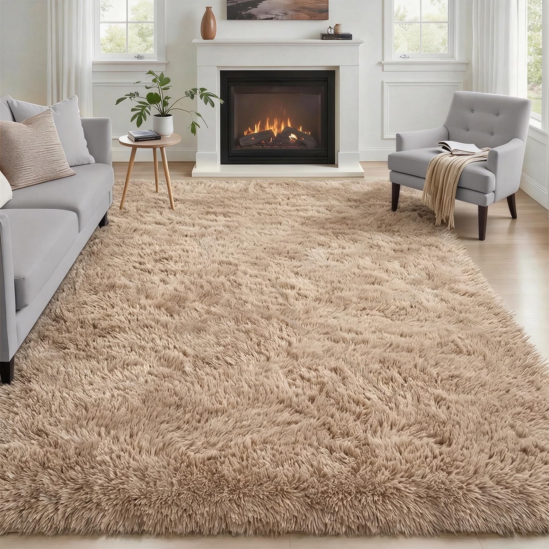 Luxturiy 4x6 Fluffy Shag Rug Beige
