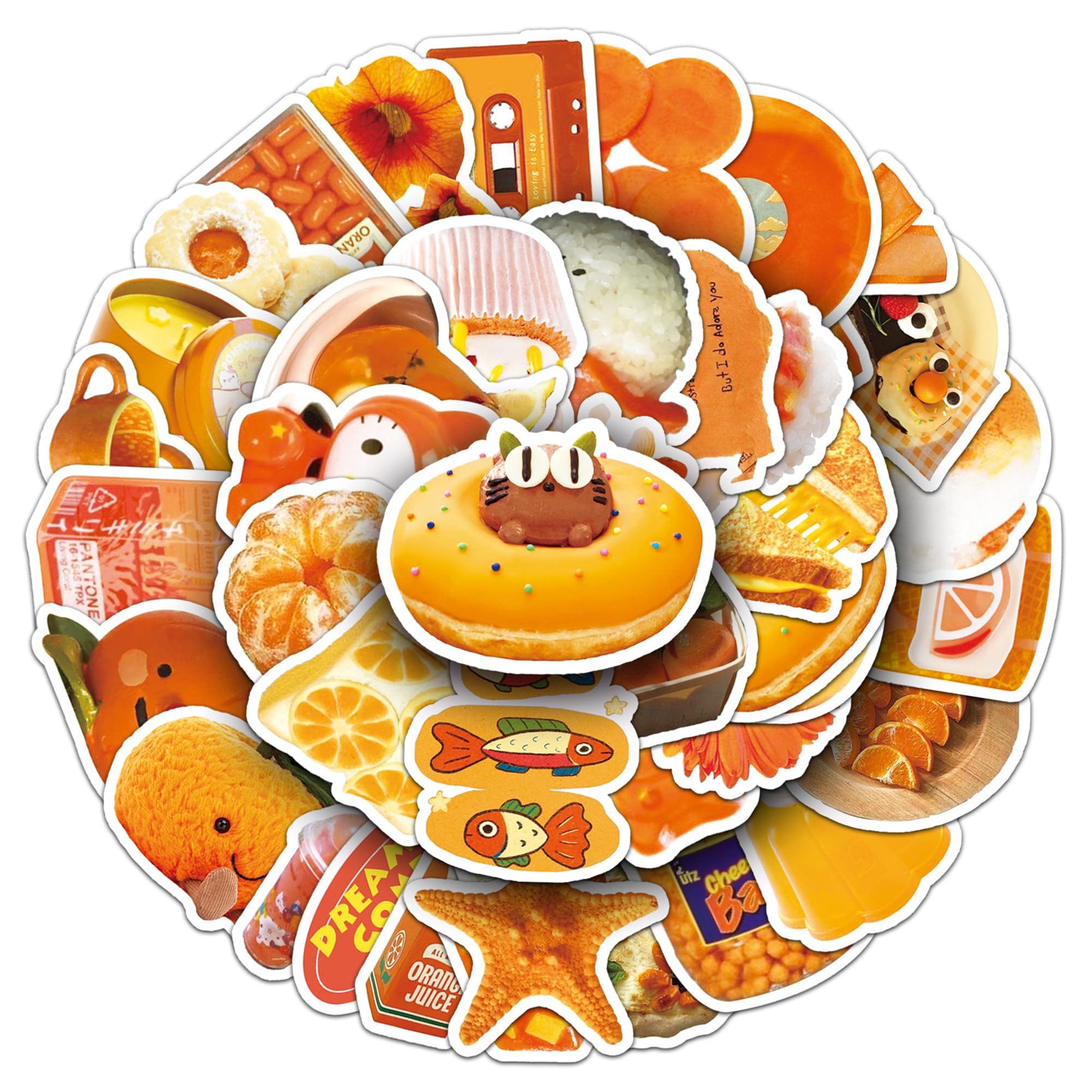 INS Orange Stuffs Stickers, 50PCs Cartoon Food Stickers for Laptop, Hydro Flask, Water Bottle Phone, Vinyl Decals for Girls, Teens, Party Supply Decals as Gifts (Orange Things)