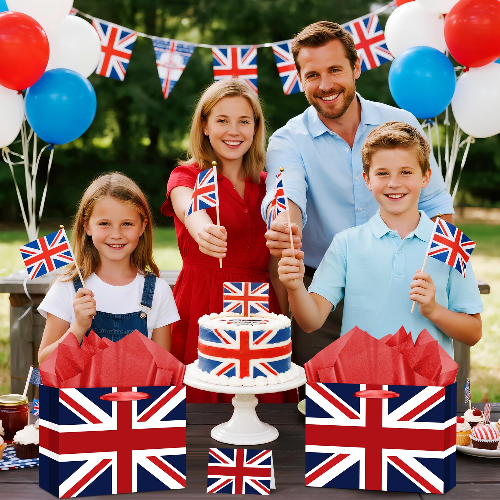Neptniopllab Great British UK England Flag Gift Bag with Card & Wrapping Papers,United Kingdom Theme Party Decorations Gift Bag for GB National Day of GB,Carnival,Birthday,Goodie Treat Bag