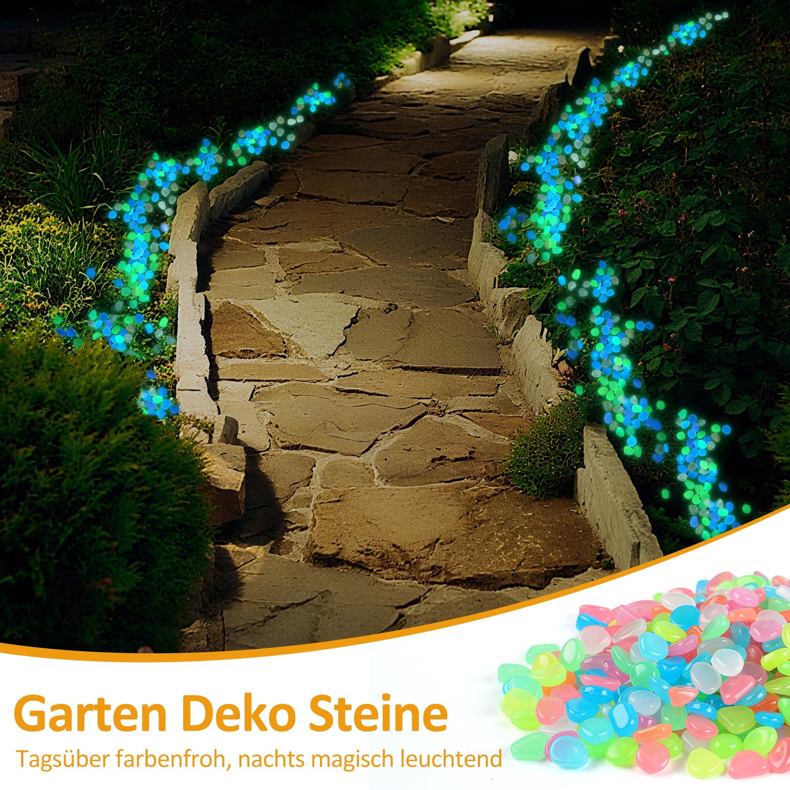 400 pietre luminose colorate, pietre fluorescenti riutilizzabili, piccoli ciottoli luminosi per giardino, acquario, balcone, terrazza e cameretta dei bambini