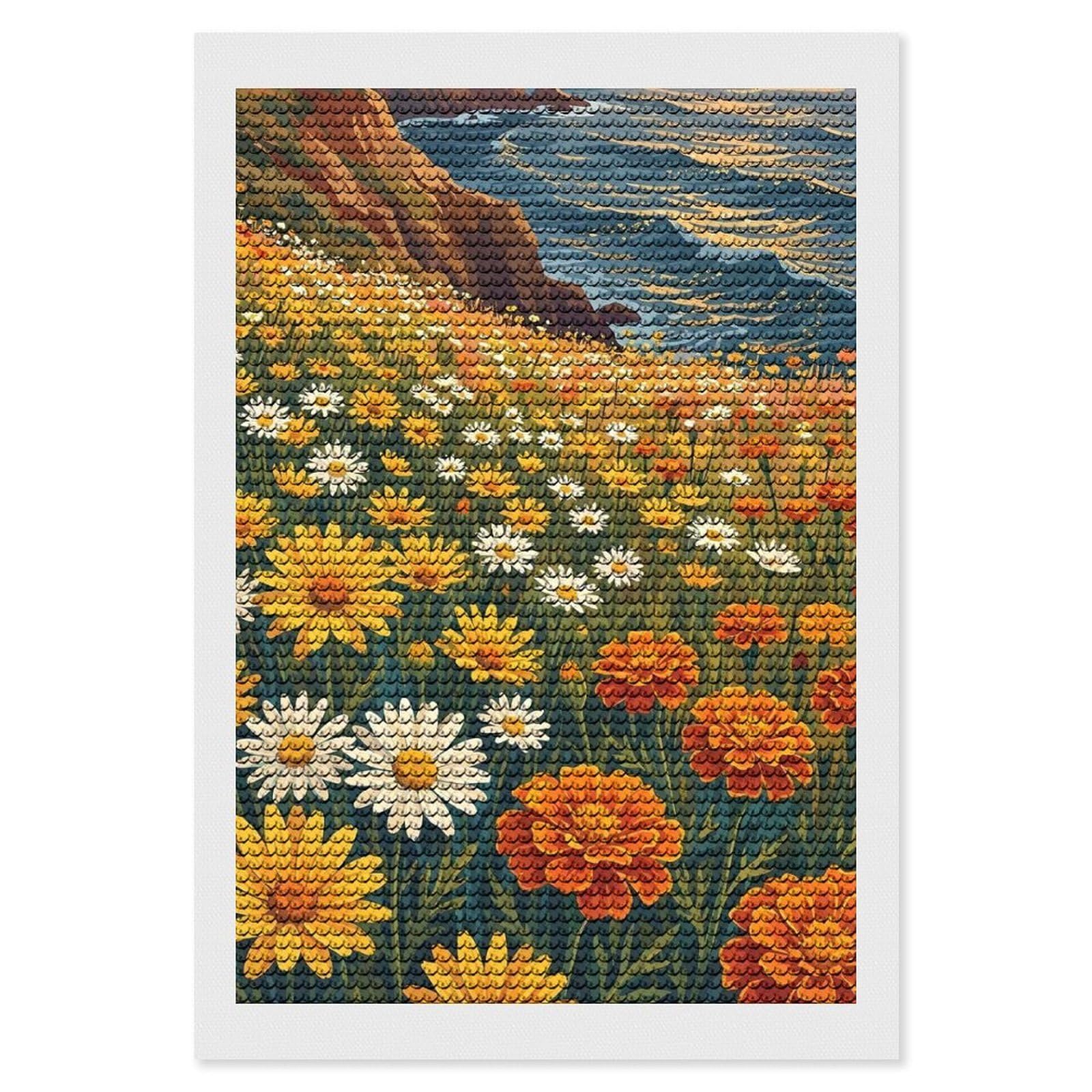 Junmoney Coastal Wildflower Meadow Diamond Art Kit 8"x12", Vintage Style Decor, Stress Relief Craft, Decor Project, Relaxing DIY, Creative Hobby