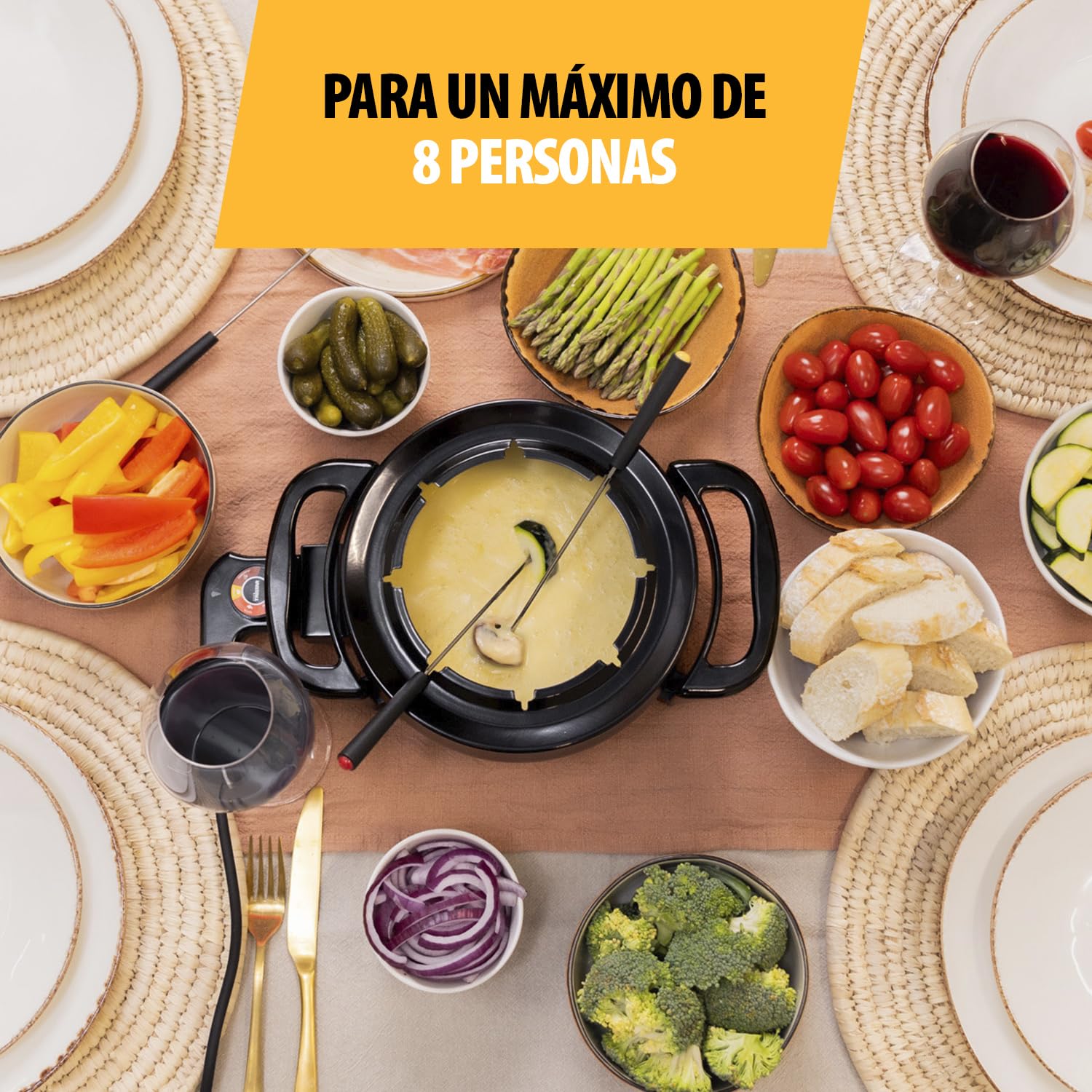 Tristar FO-1107 Olla eléctrica Multifuncional para Fondue de Queso, Chocolate o China, Volumen 1.5 litros, 1000 W, Apta para 8 Personas, Mate Negro