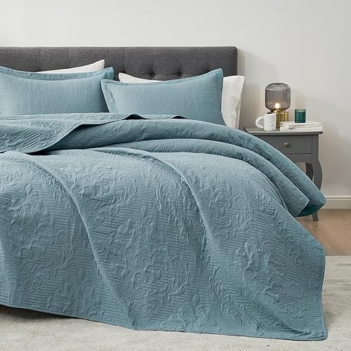 Miniatura 21 de Hansleep - Juego de edredón color teja tamaño King - Edredón de damasco ultrasónico para todas las estaciones, juego de ropa de cama de edredón