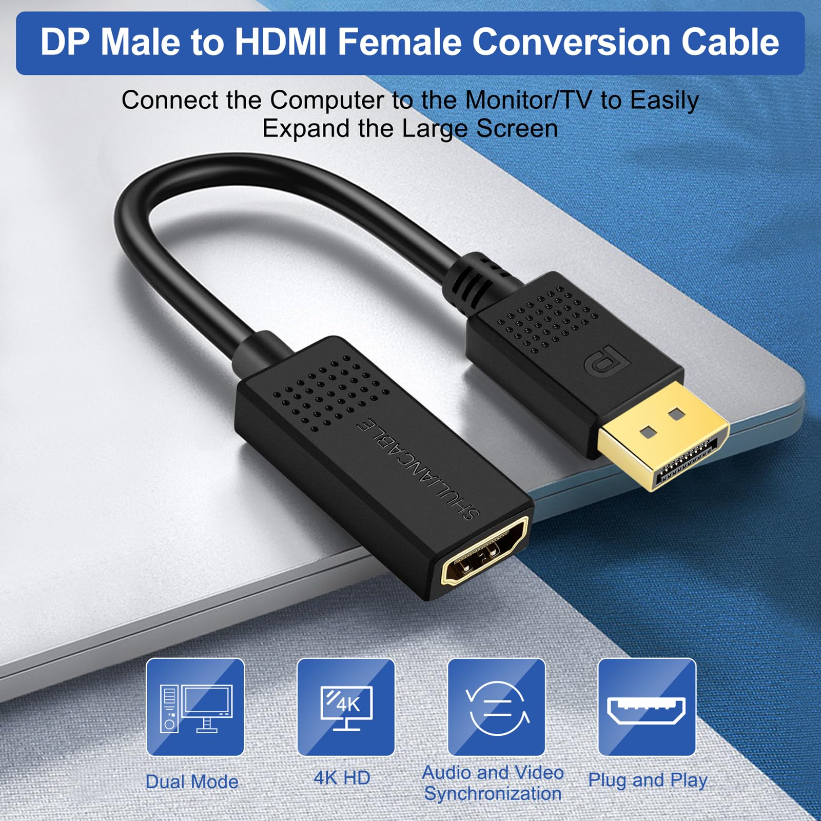 Adaptateur DisplayPort Vers HDMI 4K 60Hz - 15cm - Pour PC, TV, Projecteur - Plug & Play