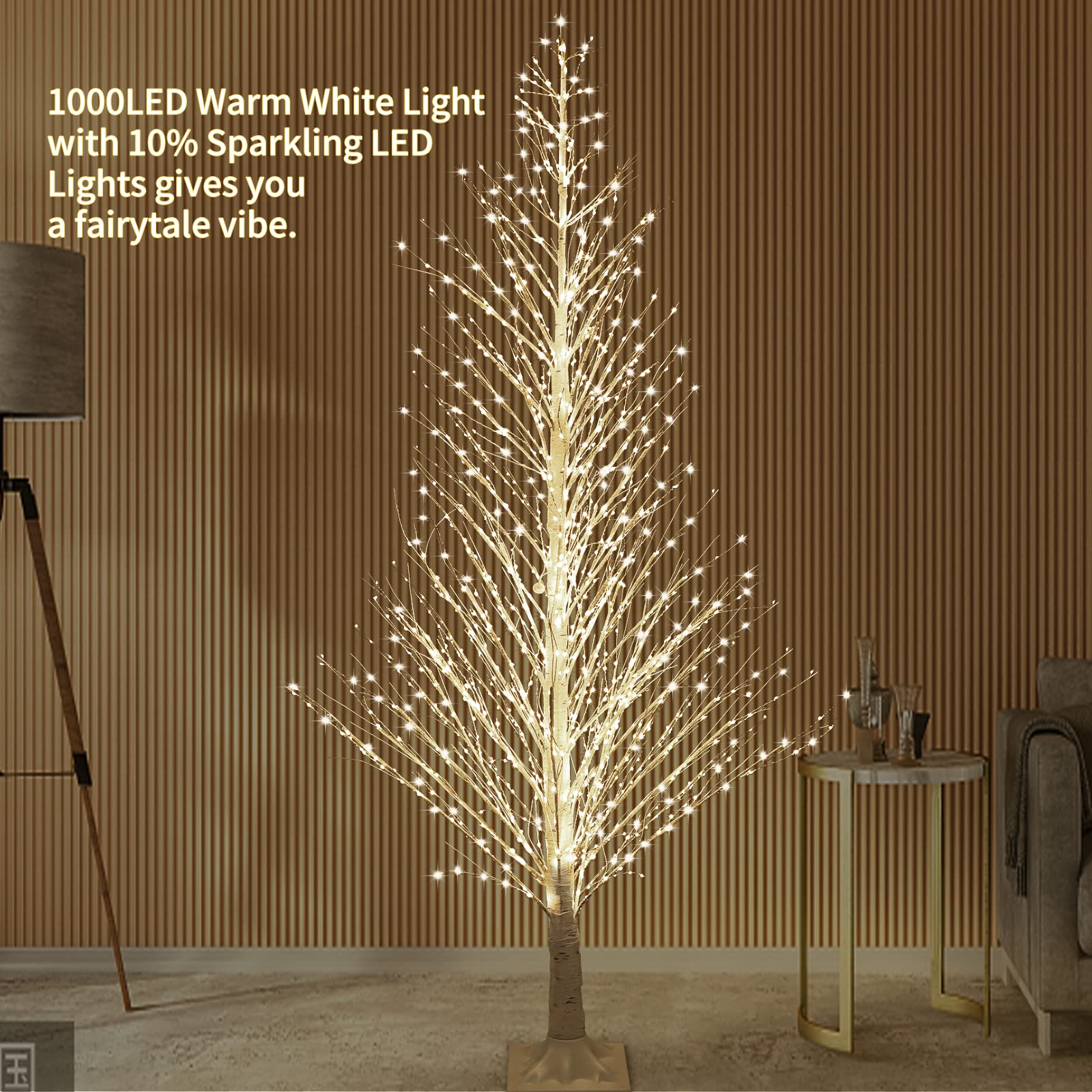 IJG 7FT Lighted Birch Tree 1000 LED Warm White Lights with Twinkleï¼ŒArtificial Tree Light for Indoor Outdoor Home Christmas Wedding Festival Party Decorations