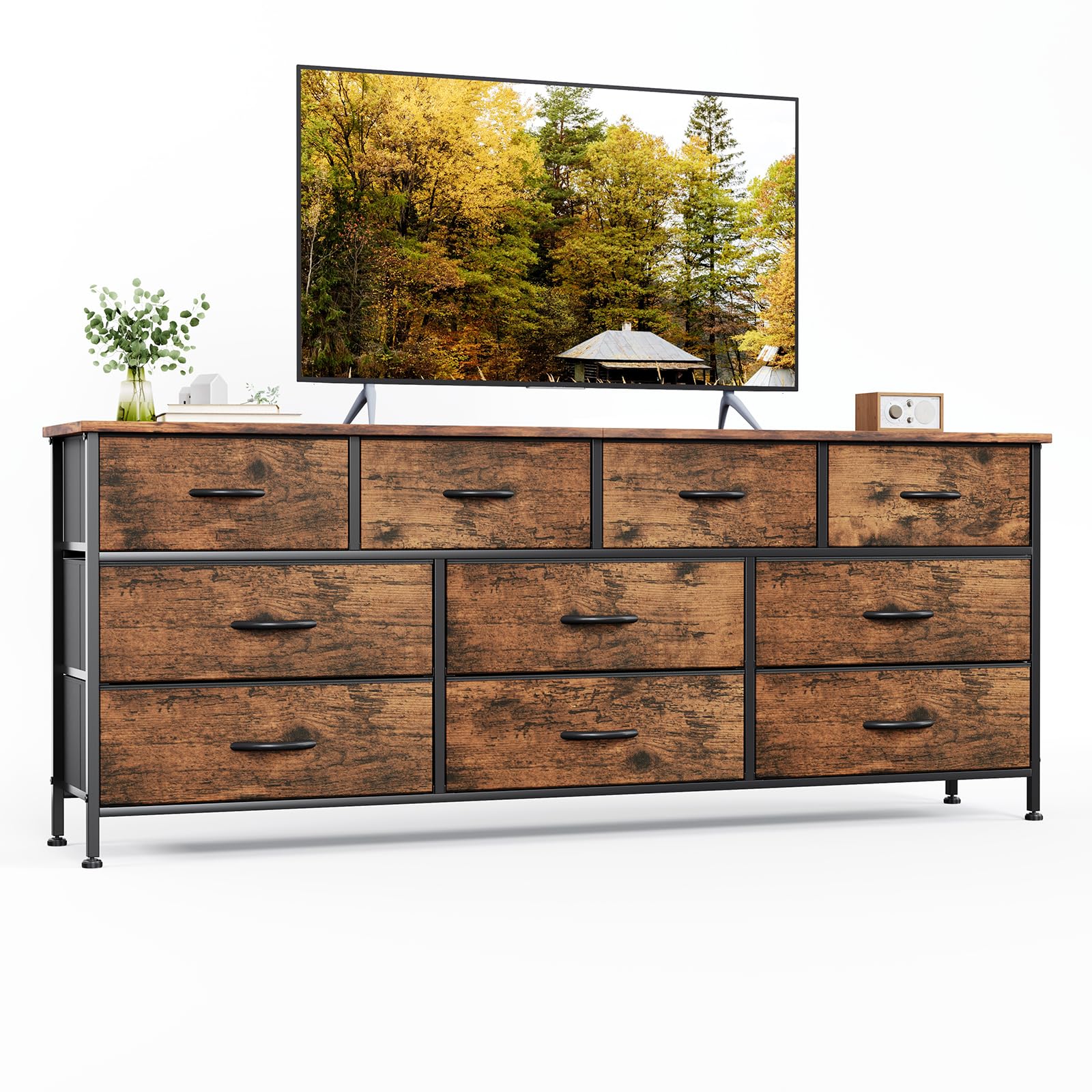 VERMESS Bedroom Dresser & Chests of Drawers with 10 Fabric Drawers, TV Stand Cabinet Unit for 65", 70" TV, Dresser Storage Organizer, Entertainment Center, TV Console Table for Living Room, Brown — image 1