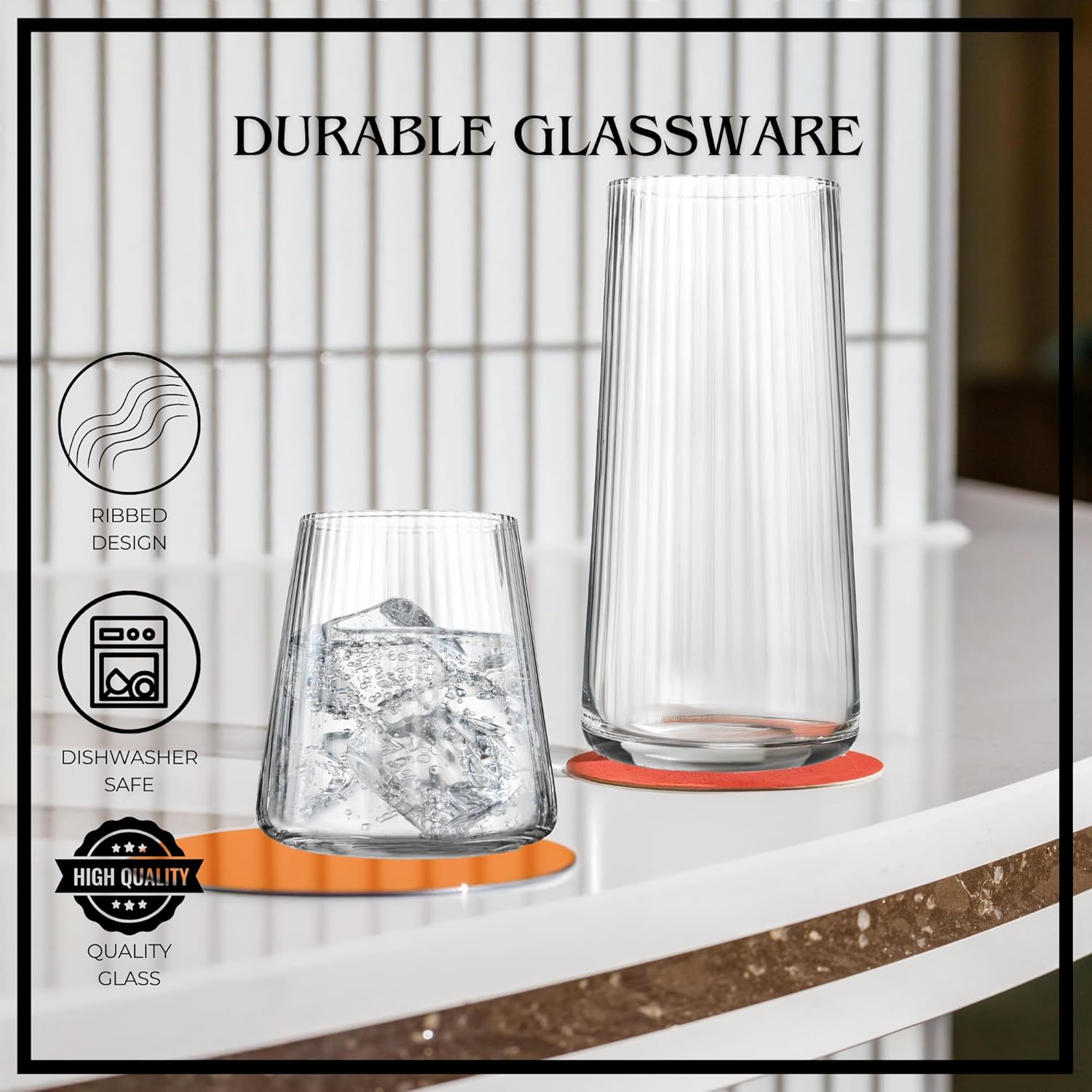ARTLAND Soho Optic 14.5 oz Double Old Fashion Glass, Set of 4 - Whiskey, Cocktail, Rocks, Barware Drinking Glasses - Elegant Design, Durable Construction, Versatile Use, Dishwasher Safe (Clear)